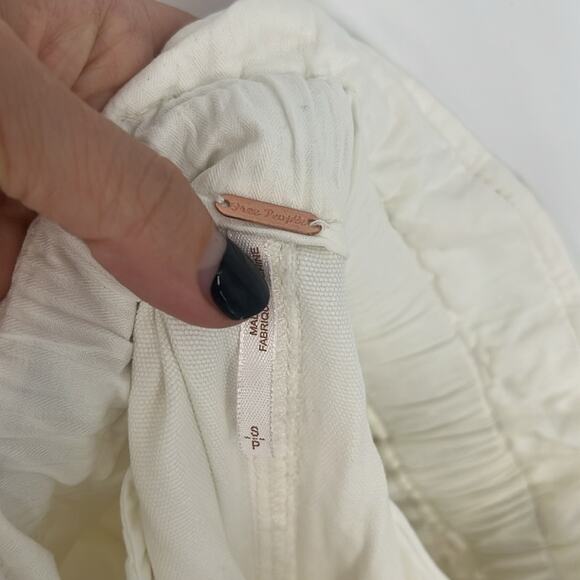 Free People Margate Pleated Trousers Pants White Small Paper Bag High Rise Ankle - Picture 10 of 15